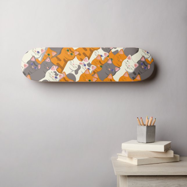 Ginger Weiße Katze Diagonalmuster Skateboard (Wandkunst (Horz))