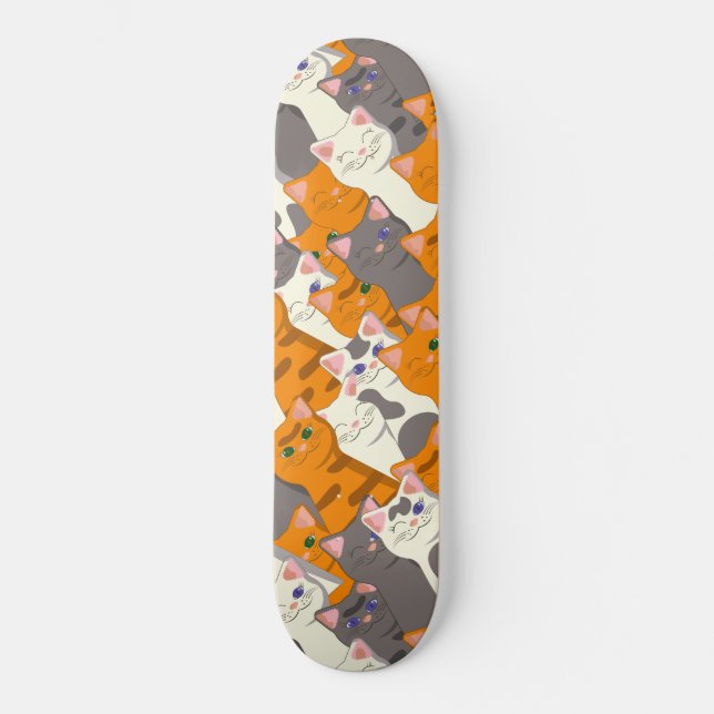 Ginger Weiße Katze Diagonalmuster Skateboard (Vorderseite)