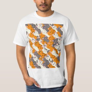 Ginger Weiße Katze Diagonalmuster T-Shirt