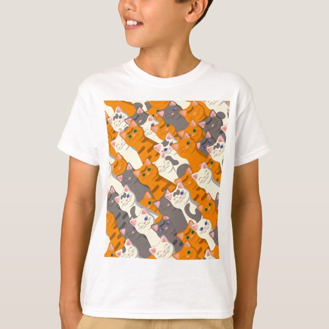Ginger Weiße Katze Diagonalmuster T-Shirt (Vorderseite)