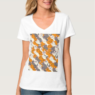 Ginger Weiße Katze Diagonalmuster T-Shirt