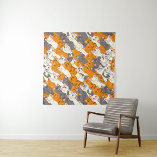 Ginger Weiße Katze Diagonalmuster Wandteppich