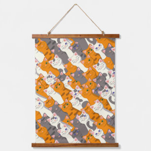 Ginger Weiße Katze Diagonalmuster Wandteppich Mit Holzrahmen