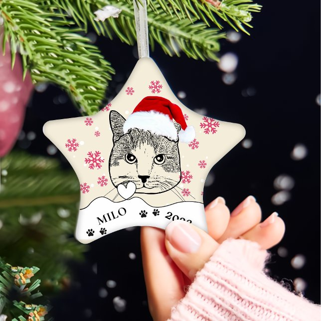 Ginger White Cat Personalisiert Hand Zeichnend Keramik Ornament (Von Creator hochgeladen)