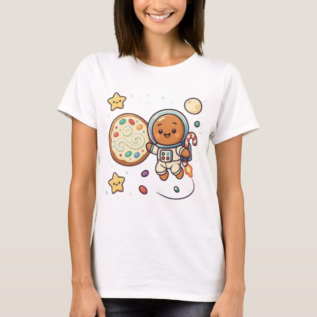 Gingerbread Astronaut Christmas Cute Space Holiday T-Shirt (Vorderseite)