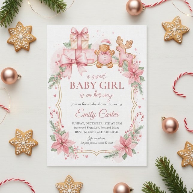 Gingerbread Baby Girl Shower Invitation Christmas Einladung (Gingerbread Baby Shower)