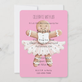 Gingerbread Ballerina Pink Geburtstag Einladung