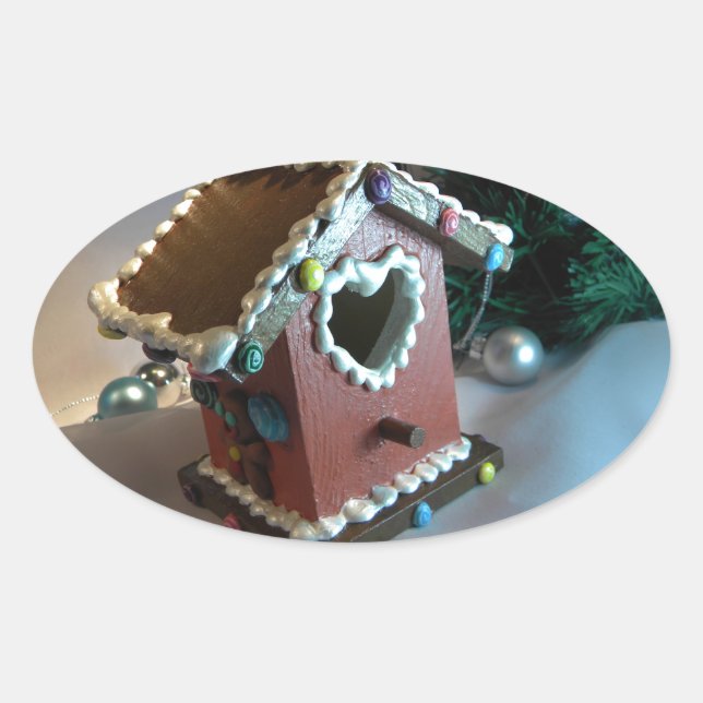 Gingerbread Birdhouse I Ovaler Aufkleber (Vorderseite)