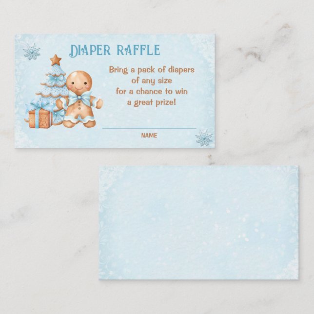 Gingerbread Blue Baby Shower Diaper Raffekarte Begleitkarte (Vorne/Hinten)