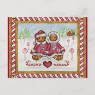 Gingerbread Boy and Girl Postcard Feiertagspostkarte