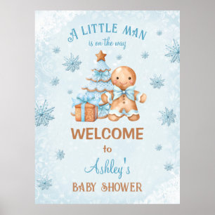 Gingerbread Boy Blue Christmas Baby Dusche Digital Poster