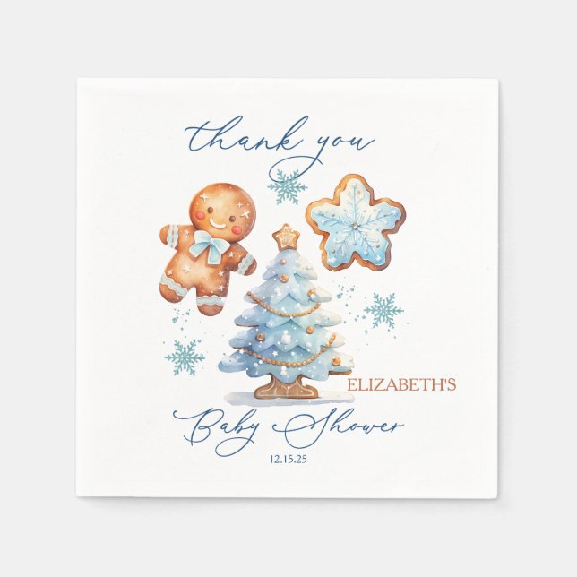 Gingerbread Boy Christmas Tree Baby Dusche Danke Serviette (Vorderseite)