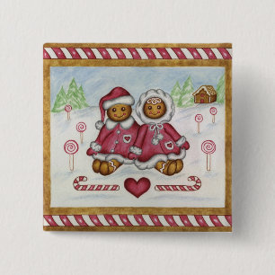 Gingerbread Boy & Girl Christmas Button