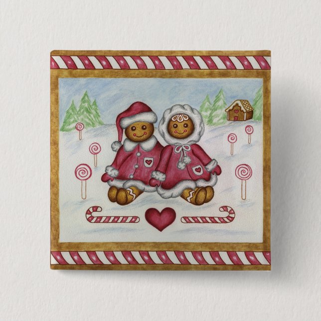 Gingerbread Boy & Girl Christmas Button (Vorderseite)