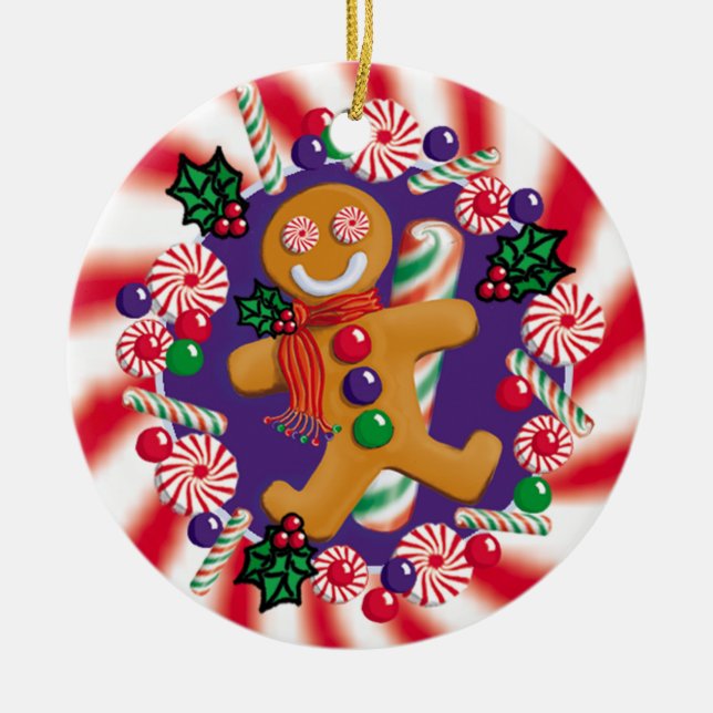 GINGERBREAD-CANDY VERZIERUNG KERAMIK ORNAMENT (Vorne)