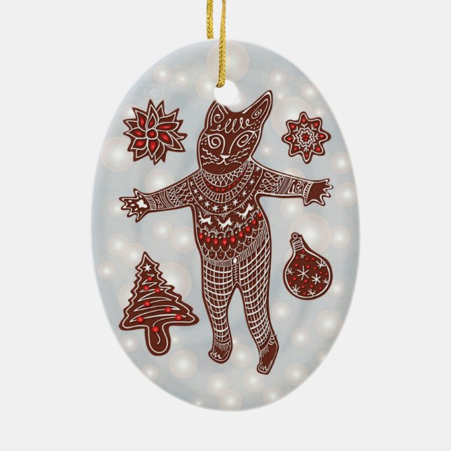 Gingerbread Cat & Cookies Christmas Tree Ornament (Hinten)