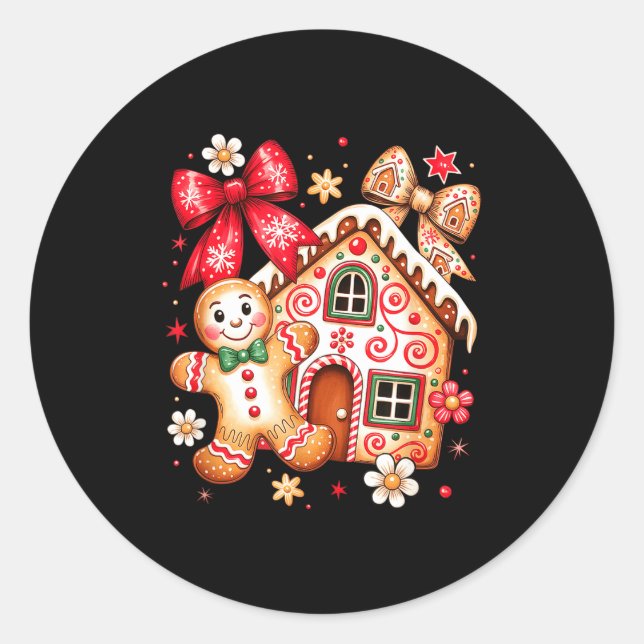 Gingerbread Christmas Bow Christmas House Retro Co Runder Aufkleber (Vorderseite)