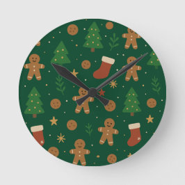 Gingerbread Christmas Fun Runde Wanduhr