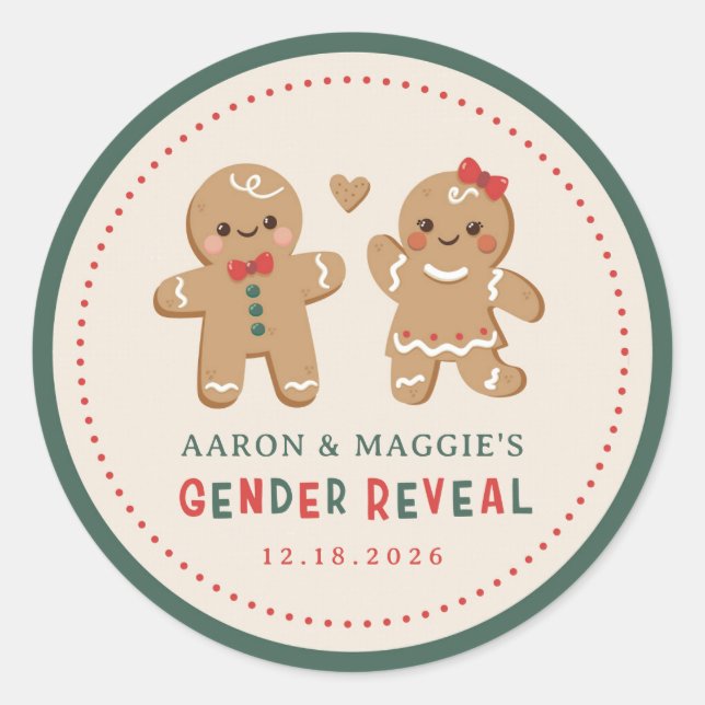 Gingerbread Christmas Gender Reveal Favor Runder Aufkleber (Vorderseite)