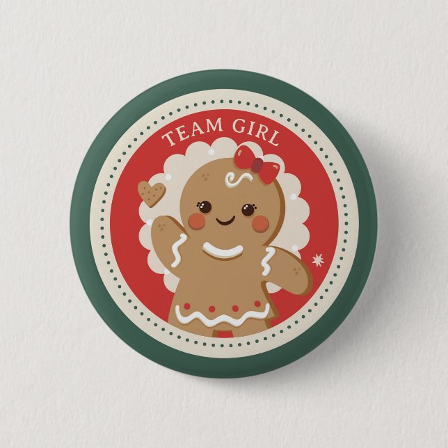 Gingerbread Christmas Gender reveal Team girl Button (Vorderseite)
