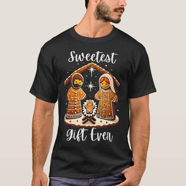 Gingerbread Christmas Nativity Sweetest Ever Jesus T-Shirt (Vorderseite)