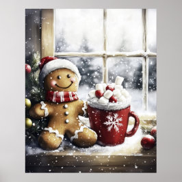 Gingerbread Christmas Wall Art, Cozy Coffee Lover Poster