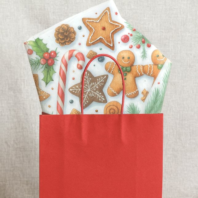 Gingerbread Cookie Candy Cane & Pine  Seidenpapier (Festive Christmas cookie tissue paper for gift bags, crafts and more )