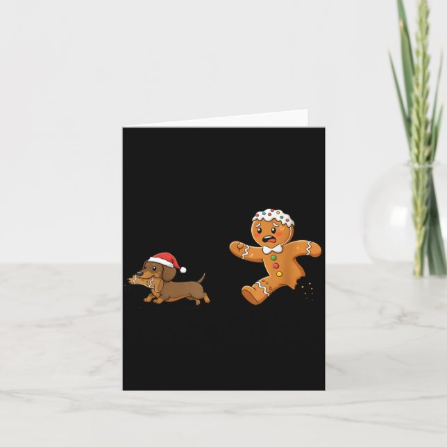 Gingerbread Cookie Chasing Dachshund Christmas Dog Karte (Vorderseite)