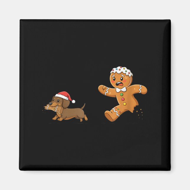 Gingerbread Cookie Chasing Dachshund Christmas Dog Magnet (Vorne)