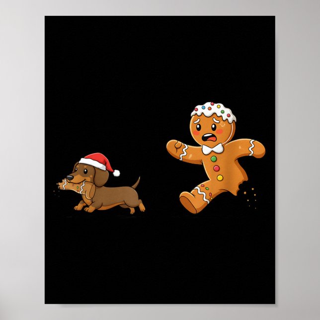 Gingerbread Cookie Chasing Dachshund Christmas Dog Poster (Vorne)