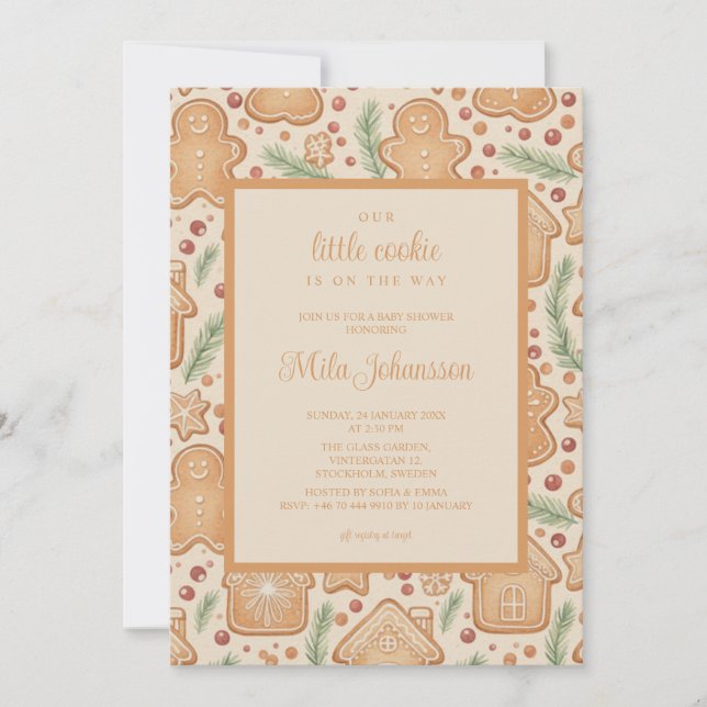 Gingerbread Cookie Christmas Winter Baby Shower Einladung (Vorderseite)
