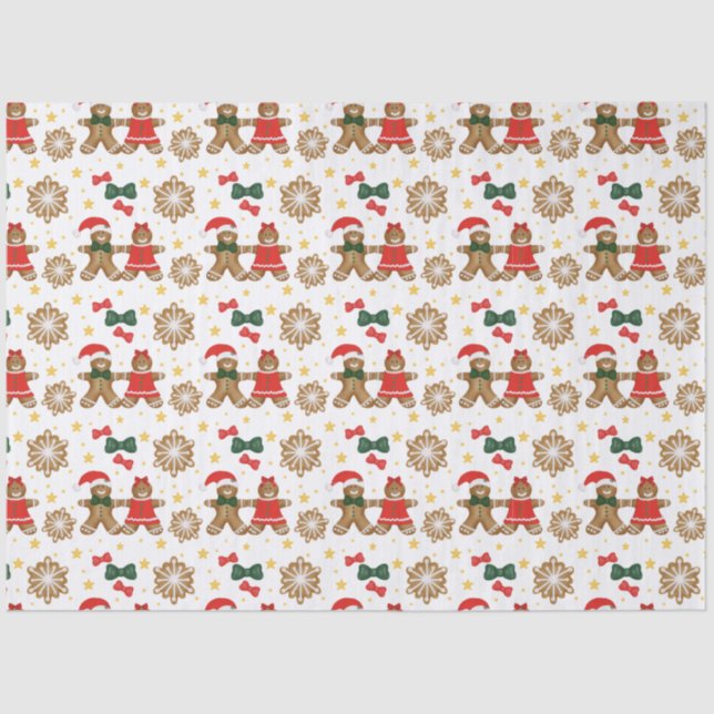 Gingerbread Cookie Pattern Christmas Tissue Paper Seidenpapier (Vorderseite)