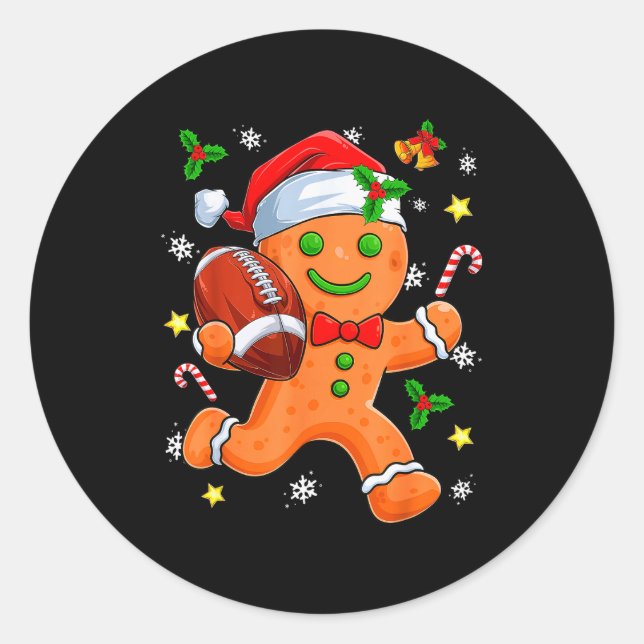 Gingerbread Cookie Playing Football Merry Christma Runder Aufkleber (Vorderseite)