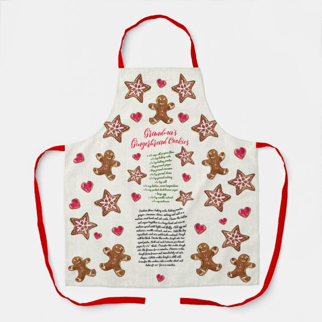 Gingerbread Cookie Watercolor Recipe Heirloom Schürze (Vorderseite)