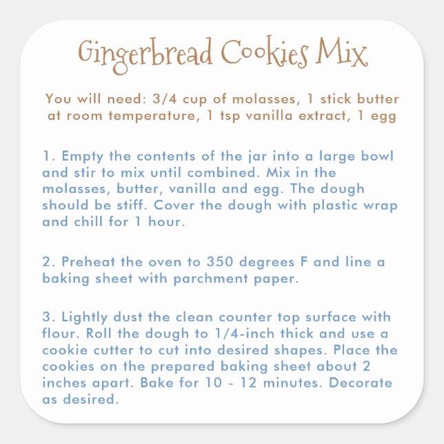 Gingerbread Cookies - Mix-Anweisungen Quadratischer Aufkleber (Vorderseite)