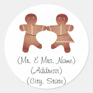 Gingerbread Couple Holiday Address Labels Runder Aufkleber