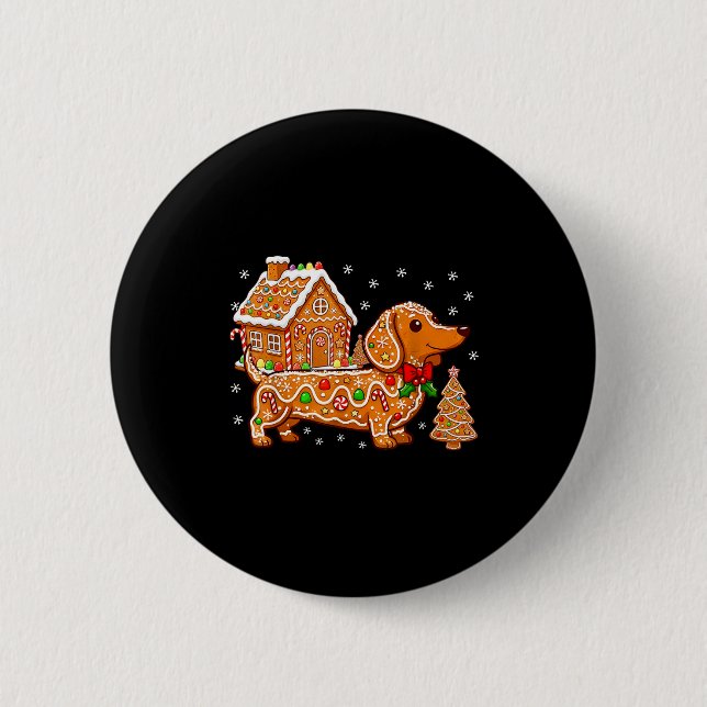 Gingerbread Dachshund Christmas Tree House Cookie  Button (Vorderseite)