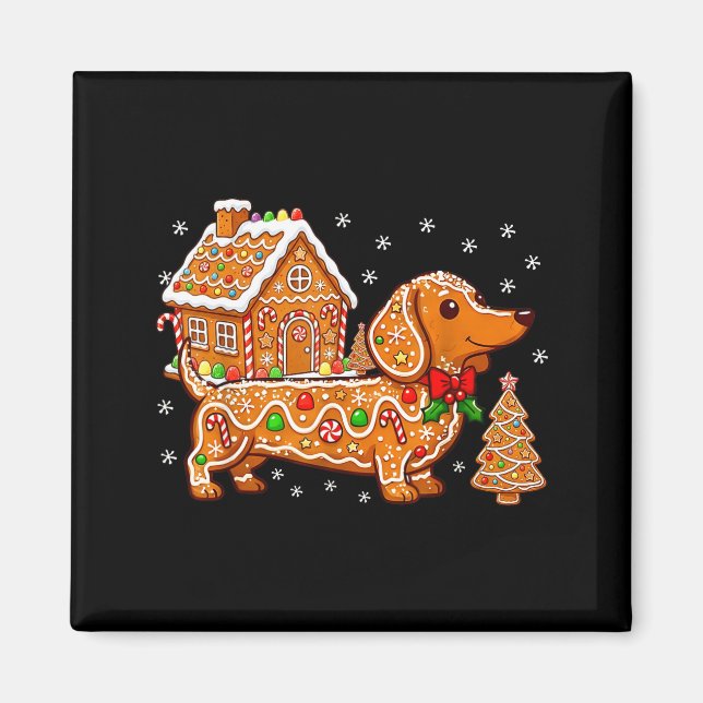 Gingerbread Dachshund Christmas Tree House Cookie  Magnet (Vorne)
