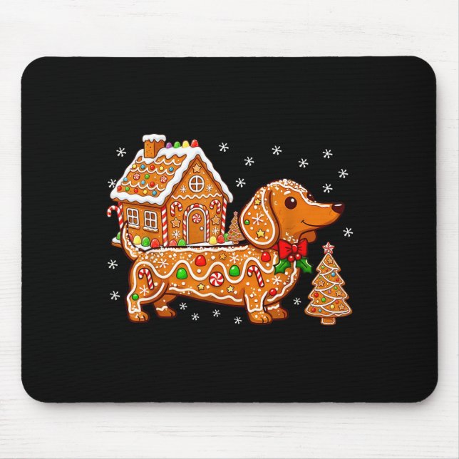 Gingerbread Dachshund Christmas Tree House Cookie  Mousepad (Vorne)