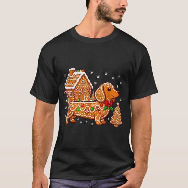 Gingerbread Dachshund Christmas Tree House Cookie  T-Shirt (Vorderseite)