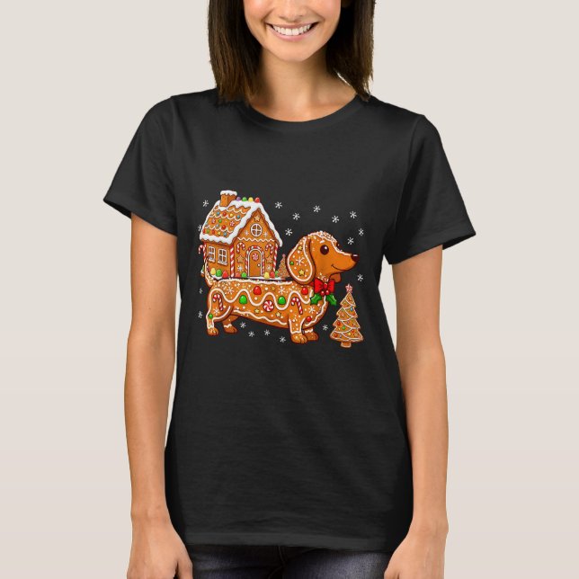 Gingerbread Dachshund Christmas Tree House Cookie  T-Shirt (Vorderseite)