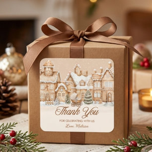 Gingerbread-Dorf Winter Danke Baby-Party Quadratischer Aufkleber