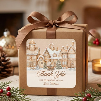 Gingerbread-Dorf Winter Danke Baby-Party   Quadratischer Aufkleber