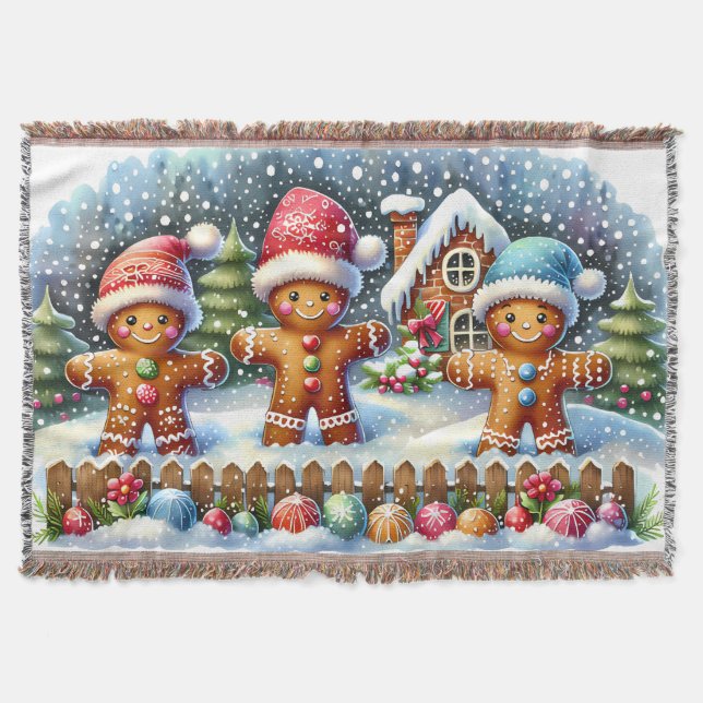 Gingerbread Family Snowy Christmas Scene Decke (Vorderseite)