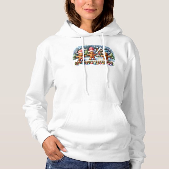 Gingerbread Family Snowy Christmas Scene Hoodie (Vorderseite)