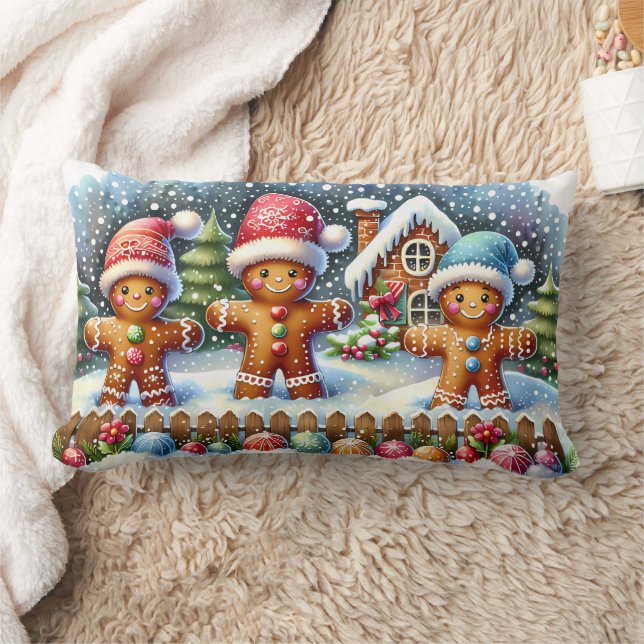 Gingerbread Family Snowy Christmas Scene Lendenkissen (Decke)