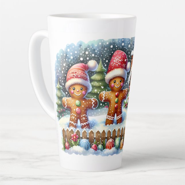 Gingerbread Family Snowy Christmas Scene Milchtasse (Linke Ecke)