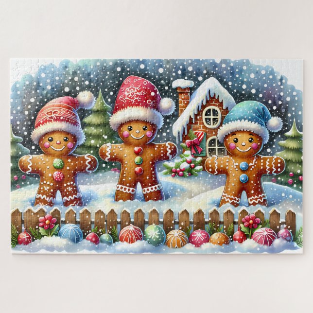 Gingerbread Family Snowy Christmas Scene Puzzle (Horizontal)