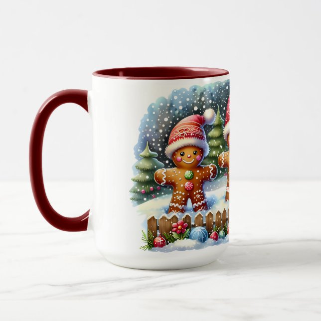 Gingerbread Family Snowy Christmas Scene Tasse (Links)