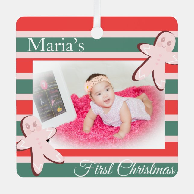 Gingerbread First Photo Merry Christmas Ornament Aus Metall (Vorderseite)